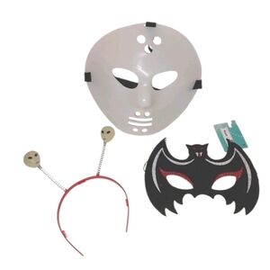 Halloween Costume Accessory Lot - Jason Hockey Mask, Bat Eye Mask, Alien Boppers
